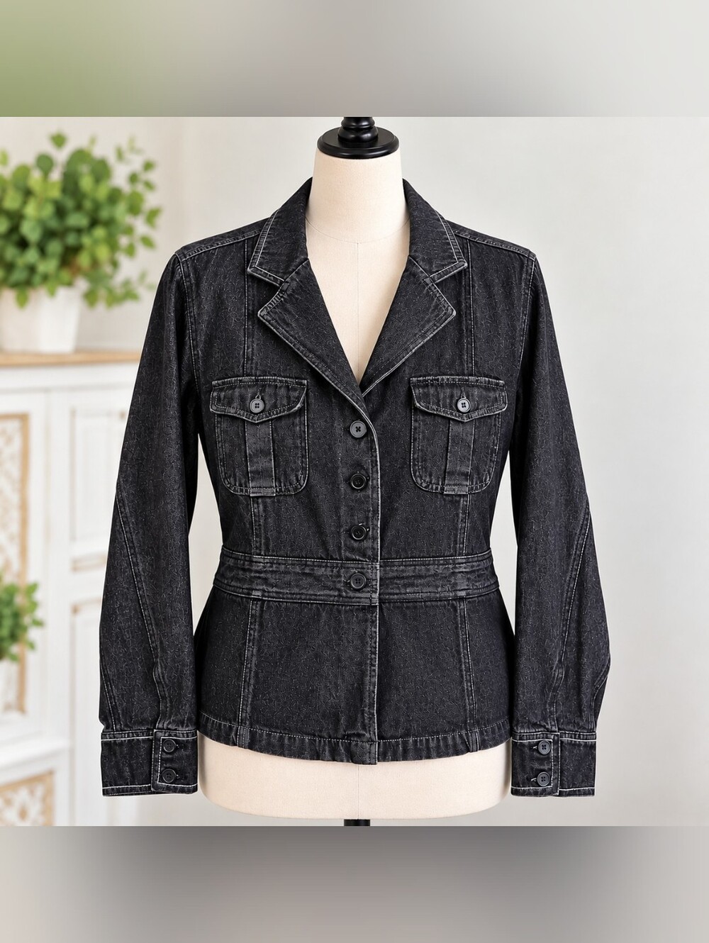 Style Studio L Dark Black Denim Blazer Jacket 100% Cotton